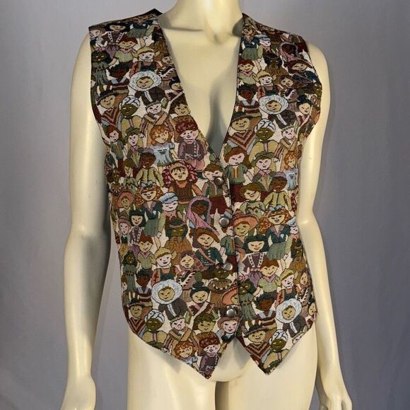 Vintage CLIO International Children Tapestry Vest Womens Size Large - Picture 2 of 13